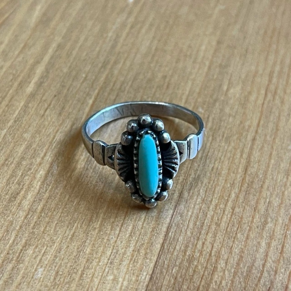 Sterling Silver and Blue Turquoise Ring with Ornate Design